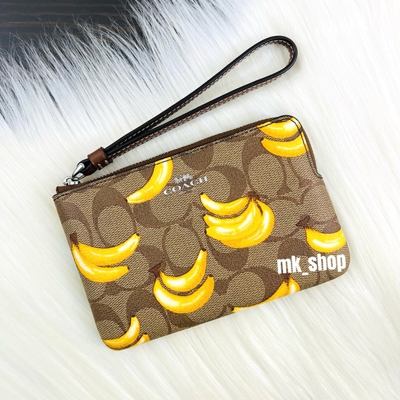 COACH Signature Corner Zip Wristlet Banana Print - Picture 2 of 12